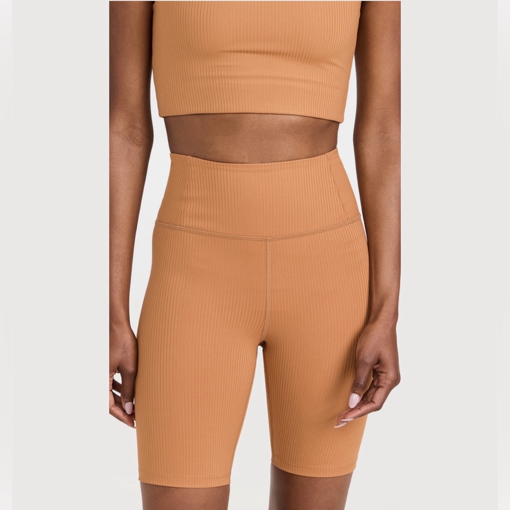 NWT Girlfriend Collective Rib Paloma Bra & Rib Bike Shorts Set in Toffee Brown - Picture 9 of 16